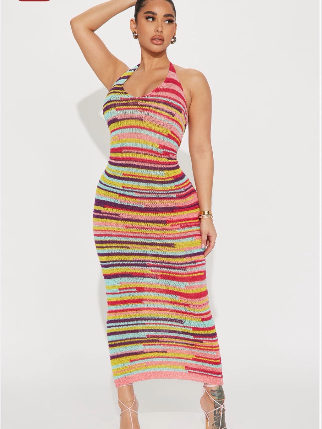 Fashion Nova Multicolor Striped Halter Maxi Dress